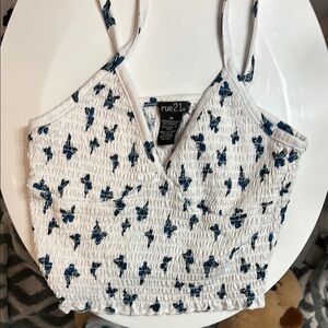 Rue21 White Camisole with Blue Floral Design